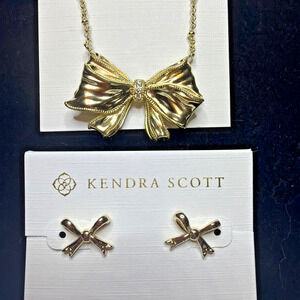 Kendra Scott x LoveShackFancy Gold Statement Bow Necklace + Bow Earrings Set NWT